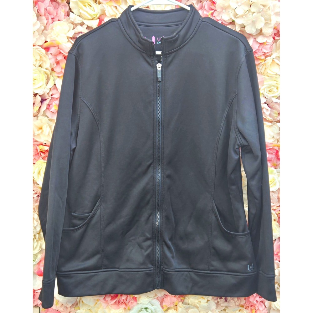 Urbane Performance Women's Scrub Jacket Black Zip Front Warm Up Large L LGE